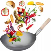 Didelė apvali kinietiška wok keptuvė, anglinis plienas, 33 cm (13 colių)