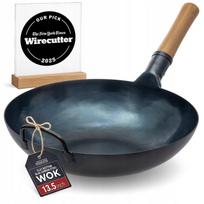 Wok keptuvė YOSUKATA 34 cm, anglinis plienas, tinka indukcijai ir dujoms, plokščias dugnas, mėlyna