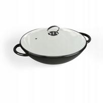 Emaliuotas ketaus wok keptuvė su stikliniu dangčiu, 37 cm, juoda
