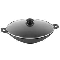 Ketaus wok keptuvė su stikliniu dangčiu, 30 cm, tinka indukcinei ir dujinei viryklei