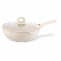 WOK keptuvė Konighoffer, 30 cm, indukcijai ir dujinei kaitlentei, su dangčiu, 2 vnt., Creamy Marble