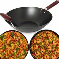 Anglinio plieno wok keptuvė, 35 cm, su rankena, tinka visoms viryklėms