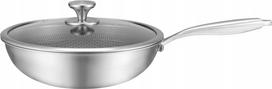 Nerūdijančio plieno wok keptuvė Edenberg su dangčiu, 30 cm, nelimpanti honeycomb danga