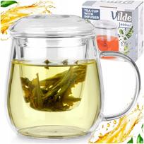 Stiklinis puodelis su filtru ir dangteliu arbatai, 400 ml