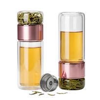 Stiklinis arbatos butelis su sieteliu, 420 ml, rožinis, termorasas