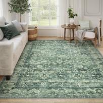 Dideli žalios spalvos kilimai svetainei Boho kilimas Vintažinis gėlių dekoras Neslystantis kilimas Minkštas retro nesipilantis kilimėlis miegamajam, valgomajam 43X75CM