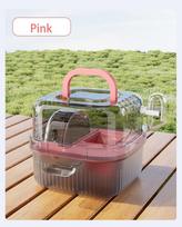 Portable Breathable Hamster Travel Cage Transparent Chinchilla Carry Box Large Space Small Pet Habitat Carrier With Water Feeder rožinė