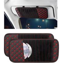 2PCS Car CD Visor Storage Cases, Sun Visor Organizer Disc Holder with 10 DVD Storage Sleeves, Vehicle Sunshade Anti-Scratch Leather CD Case Wallet raudona