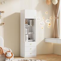 Display Cabinet, Tall Cabinet, Storage Cabinet, Bookshelf, with Open Storage, with Drawers, Height-Adjustable Glass Shelves, White, 50×40×180 cm 50 x 40 x 180 cm balta