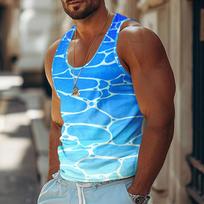 Mens Summer Surf Beach Tank Top Casual Breathable Sleeveless Top Loose Print Tank Top M blue