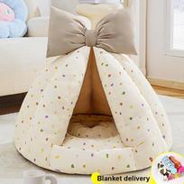 Summer Dog House for All Seasons, Semi-Enclosed Safe and Cozy Bed for Small Dogs Like Bichon Frise 40*27cm smėlis