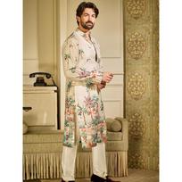 SOJANYA (Since 1958 Men' Cotton Krochet Daman Print Long Kurta M kreminė
