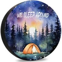 We Sleep Around Camping Tent Watercolor Spare Tire Cover RV Camper Travel Trailer Accessory 14inch gray
