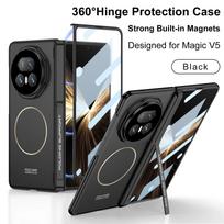 Magnetinis vyris Šarvuotas laikiklis dėklas Honor Magic V5 priekiniam ekranui Stiklas Visiškai įtrauktas Plastikinis matinės spalvos dangtelis Honor Magic V5 dėklui HONOR Magic V5 juoda
