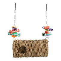 Parrot Grass Tunnel Chewing Relaxing Swing Bird Woven House Toy with Hole for Cockatiel Budgie Hamster beige