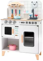 Medinė žaislinė virtuvėlė vaikams su priedais Montessori Baby Mix balta