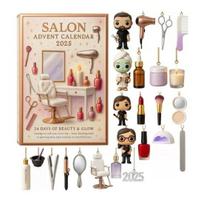 Yousheng Salon Advent Calendar 2025 24Days Acrylic Ornament Box with Beauty Themed Surprises Christmas Countdown Decor for Makeup Lovers & Holiday Fun A