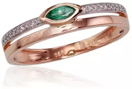 Diamond Sky Jewelry Auksinis žiedas su deimantais ir smaragdais „Dangaus Dovana III“