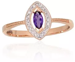 Diamond Sky Jewelry Auksinis žiedas su deimantais ir ametistais „Aleksandrija II“