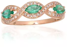 Diamond Sky Jewelry Auksinis žiedas su deimantais ir smaragdais „Atėnė X“