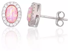 Diamond Sky Jewelry Sidabriniai auskarai-vinukai su cirkoniais ir opalitu „Mėnulio Žavesys V“