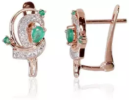 Diamond Sky Jewelry Auksiniai auskarai su deimantais ir smaragdais „Groteks II“