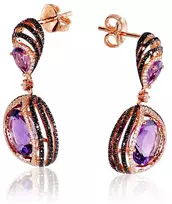Diamond Sky Jewelry Auksiniai auskarai-vinukai su deimantais ir ametistais „Žvaigždynas“
