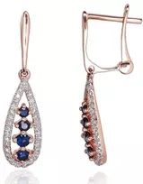 Diamond Sky Jewelry Auksiniai auskarai su deimantais ir safyrais „Kamelija IV“