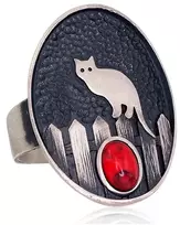 Diamond Sky Jewelry Sidabrinis žiedas su koralais „Midnight Cat“