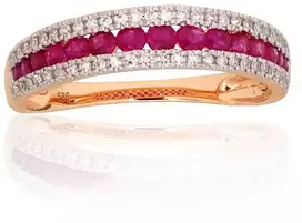 Diamond Sky Jewelry Auksinis žiedas su deimantais ir rubinais „Kamelija XI“
