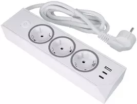 Oem rozetė su 3 lizdais, maks. 3680W, 1xUSB A, 2x type C 25W jungtys su 1,5 m maitinimo laidu E59 balta