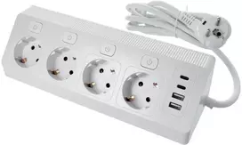 Oem rozeta su 4 lizdais, maks. 3680W, 2xUSB A, 2x type C jungtys su 2m maitinimo laidu E42 balta