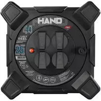 Kvadratinis būgninis ilgintuvas linija hand pro; 4x2p+su; ip44; 16a; h07rn-f; 3×1,5; 25m; juoda