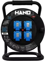 Plastrol Būgninis ilgintuvas linija HAND PRO; 3x(2p+Į) +1x(USB-A;USB-C); IP44; 16A; H05RR-F; 31,5; 30m; JUODA