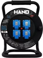 Būgninis ilgintuvas linija hand pro; 3x(2p+su) +1x(usb-a;usb-c); ip44; 16a; h05rr-f; 3×1,5; 50m; juoda