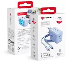 Phone charger Forcell F-Energy GaN III Crystal Color 2x USB C AVS SSFC3.0 60W + silicone cable USB C to USB C VT-60 mėlynas