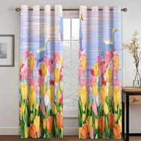 Ready Made Tulip Curtains for Window Treatment Small Window Drapes Living Area Room Kitchen Mother's Day Gift New Fashion Various Pattern W55 X H120cm X 2&HOOK gray