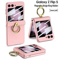 Samsung Z Flip 5 Magnetic Foldable Frosted Ring Holder Case - Anti-drop Protective Cover for Couples SM-Flip5