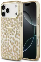 Dėklas Guess IML Leopard Glitter Triangle Logo MagSafe Case for iPhone 17 Pro / 18 Pro - Brown