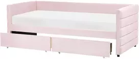 Beliani Dieninė lova su stalčiais MARRAY, veliūrinė, pastelinė rožinė, 90 x 200 cm