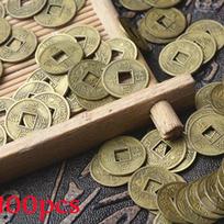 100 Pcs Antique Coins Craft Feng Shui Coins Ancient Chinese I Ching Coins For Health Wealth Charm beige