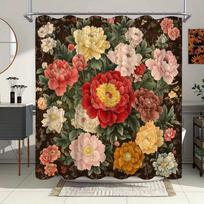 Elegant Peony Floral Shower Curtain -Waterproof,Mildew-Resistant With Vibrant Flowers For A Classic And Luxurious Bathroom Decor W60H190(CM)-1 Pcs brown