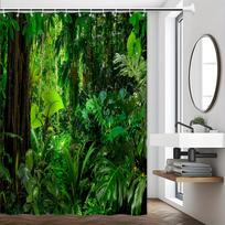 Lush Tropical Jungle Bath Curtain - Vibrant Greenery & Exotic Plants,Waterproof Home Decor Adds Nature'S Beauty To Your Bathroom W60H190(CM)-1 Pcs green