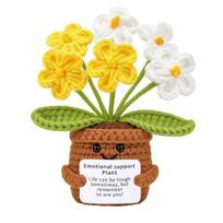 Positive Crochet Tulip Wildflower Thank You Gifts for Women Mom Friends Handmade Potted Flower Doll with Card Emotional Support Gift for Mother's Day yellow