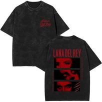 Lana Del Rey Eye Print Tee Vintage Washed Retro Pop TShirt Unisex Trendy Oversized Unisexs Casual Cotton Short Sleeve S black