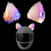 2Pcs Plush Motocross Helmet Full Face Off Road Helmet Decor Motorcycle Helmet Cat Ears Decoration  with Colorful LED Light gray