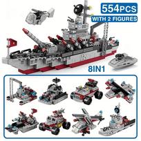 Military Aircraft Carriter Building Block Set, Aviation Cruiser Blocks, Army Ship And Plane Toys Suitable for Boys Aged 6-12 S gray