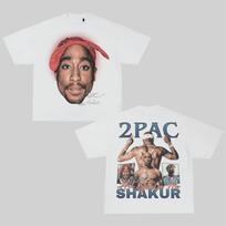 2pac Shakur Pattern Tshirt Doublesided Rap Hiphop Tribute Tshirt 2026 Summer Neutral Loose Cotton Sports Shirt Punk Y2k L brown