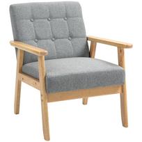 Svetainės fotelis, aptrauktas lininiu audiniu, su porankiais ir kaučiukmedžio rėmu. Apkrova 130 kg. Šviesiai pilkas 64 x 75 x 76 cm