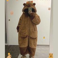 Adult Capybara Cosplay Costume Onesie Kigurumi Pajamas Halloween Cartoon Robe Nightgown Unisex XS ruda